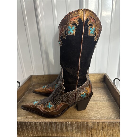 Donald J Pliner Western Couture Croc Embossed Velvet Boots 